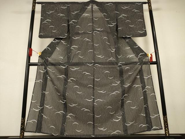 平和屋着物＊夏物　小紋　絽　雪芝文　黒地　洗える着物　AABJ6437jd