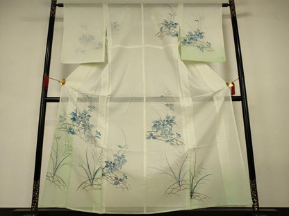 平和屋着物＊夏物　訪問着　絽　手描き　草花文　暈し染め　洗える着物　AABJ6439jd