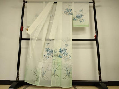 平和屋着物＊夏物　訪問着　絽　手描き　草花文　暈し染め　洗える着物　AABJ6439jd