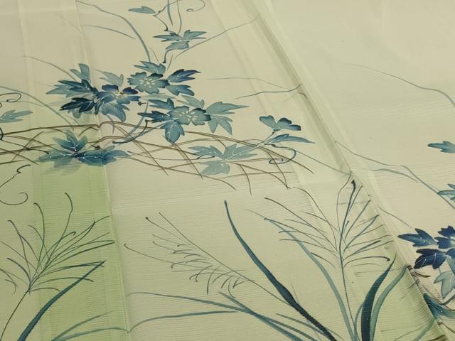 平和屋着物＊夏物　訪問着　絽　手描き　草花文　暈し染め　洗える着物　AABJ6439jd