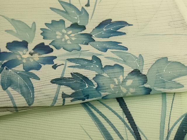 平和屋着物＊夏物　訪問着　絽　手描き　草花文　暈し染め　洗える着物　AABJ6439jd