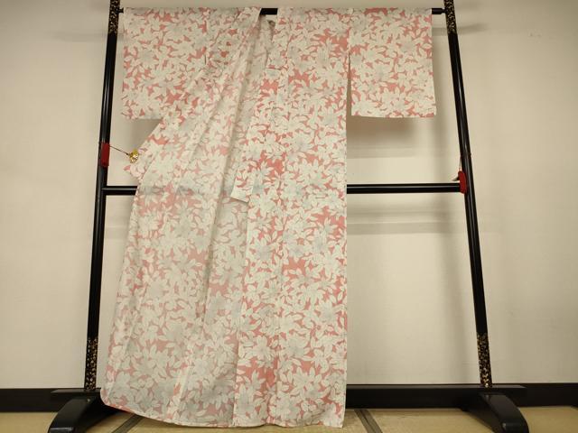 平和屋着物＊夏物　小紋　絽　草花文　洗える着物　AABJ6440jd