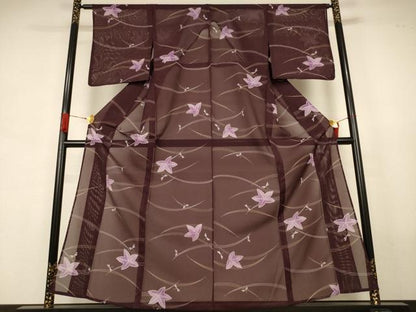 平和屋着物＊夏物　小紋　絽　芝葉文　勝虫　洗える着物　AABJ6441jd