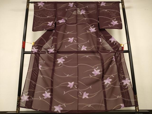 平和屋着物＊夏物　小紋　絽　芝葉文　勝虫　洗える着物　AABJ6441jd