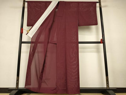 平和屋着物＊夏物　色無地　絽　葡萄茶色　洗える着物　AABJ6442jd