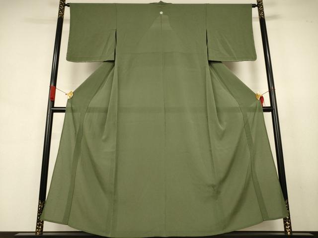 平和屋着物＊夏物　色無地　絽縮緬　麹塵色　正絹　逸品　AABJ6443jd
