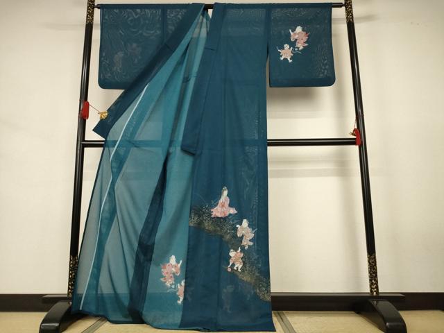 平和屋着物＊夏物　訪問着　絽　人物文　洗える着物　AABJ6454jd
