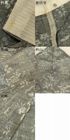 平和屋着物＊夏物　小千谷ちぢみ　草花文　麻　逸品　AABJ6457jd