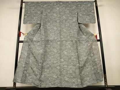 平和屋着物＊夏物　小千谷ちぢみ　草花文　麻　逸品　AABJ6457jd