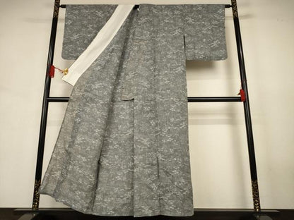 平和屋着物＊夏物　小千谷ちぢみ　草花文　麻　逸品　AABJ6457jd