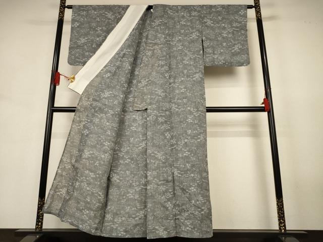 平和屋着物＊夏物　小千谷ちぢみ　草花文　麻　逸品　AABJ6457jd