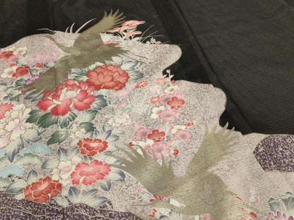 平和屋着物＊夏物　黒留袖　絽　花鳥文　銀彩　洗える着物　AABJ6458jd