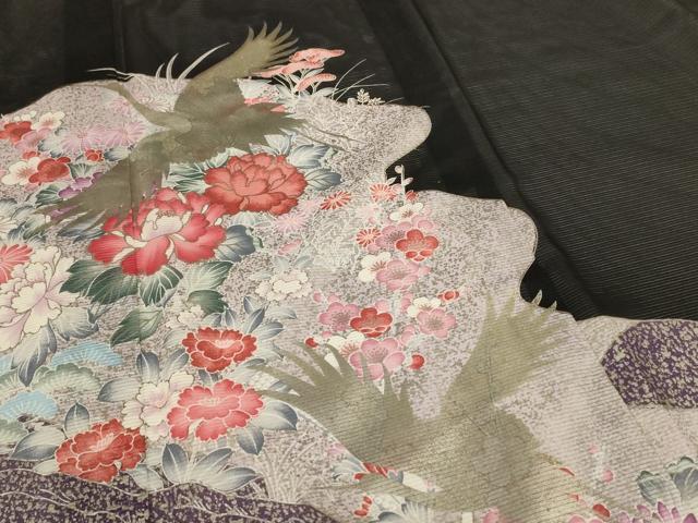 平和屋着物＊夏物　黒留袖　絽　花鳥文　銀彩　洗える着物　AABJ6458jd