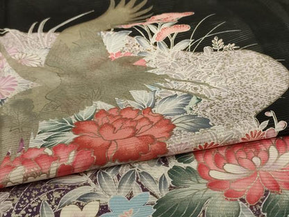 平和屋着物＊夏物　黒留袖　絽　花鳥文　銀彩　洗える着物　AABJ6458jd