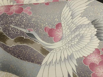 平和屋着物＊夏物　黒留袖　絽　枝梅文　鶴　洗える着物　AABJ6459jd