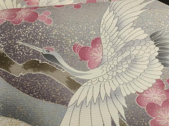 平和屋着物＊夏物　黒留袖　絽　枝梅文　鶴　洗える着物　AABJ6459jd