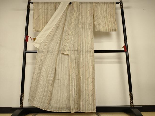平和屋着物＊夏物 絹紅梅 変わり縞 正絹 逸品 AABJ6466jd