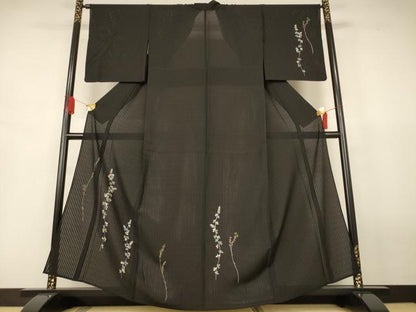 平和屋着物＊夏物 訪問着 草花紋絽 黒地 健勝苑扱い 正絹 逸品 AABJ6478jd