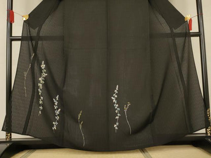 平和屋着物＊夏物 訪問着 草花紋絽 黒地 健勝苑扱い 正絹 逸品 AABJ6478jd