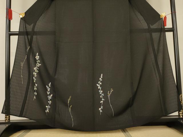 平和屋着物＊夏物 訪問着 草花紋絽 黒地 健勝苑扱い 正絹 逸品 AABJ6478jd