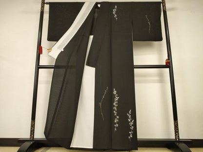 平和屋着物＊夏物 訪問着 草花紋絽 黒地 健勝苑扱い 正絹 逸品 AABJ6478jd