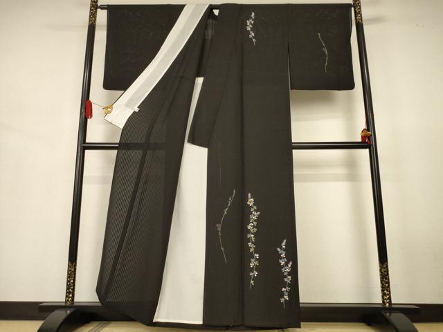 平和屋着物＊夏物 訪問着 草花紋絽 黒地 健勝苑扱い 正絹 逸品 AABJ6478jd