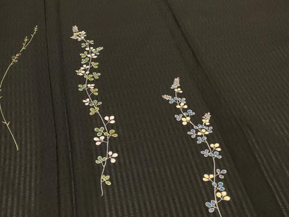 平和屋着物＊夏物 訪問着 草花紋絽 黒地 健勝苑扱い 正絹 逸品 AABJ6478jd