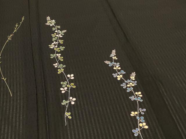 平和屋着物＊夏物 訪問着 草花紋絽 黒地 健勝苑扱い 正絹 逸品 AABJ6478jd