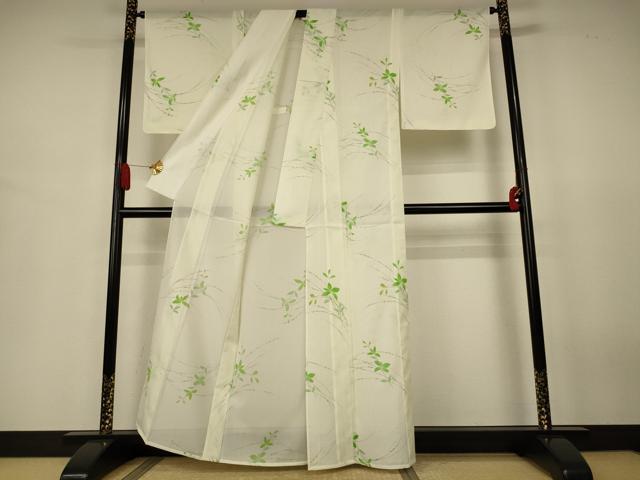 平和屋着物＊夏物 小紋 絽 芝葉文 洗える着物 AABJ6479jd