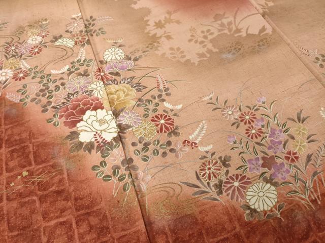 平和屋着物●訪問着　紬地　草花文　暈し染め　正絹　逸品　AABJ6485ck