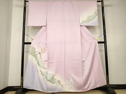 平和屋着物●訪問着　道長扇面花文　暈し染め　金彩　正絹　逸品　AABJ6487ck