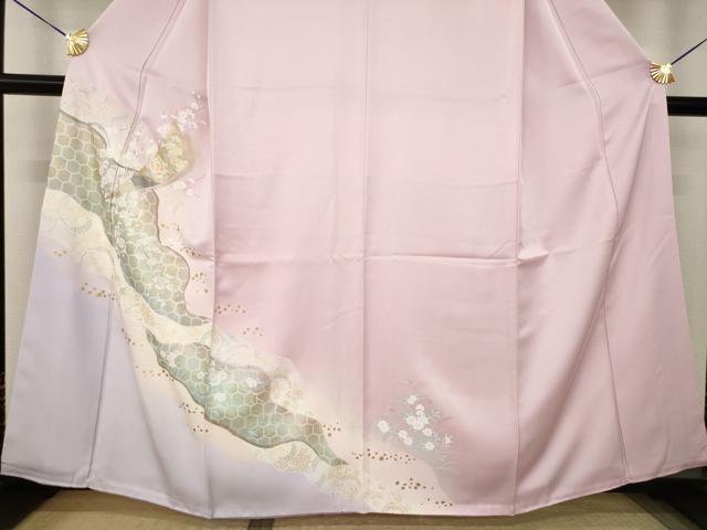 平和屋着物●訪問着　道長扇面花文　暈し染め　金彩　正絹　逸品　AABJ6487ck