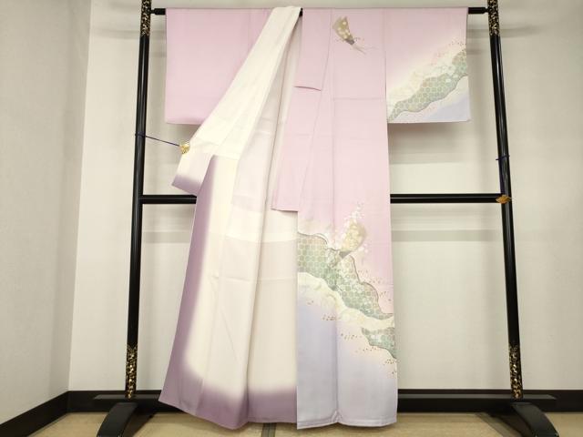 平和屋着物●訪問着　道長扇面花文　暈し染め　金彩　正絹　逸品　AABJ6487ck