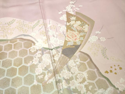 平和屋着物●訪問着　道長扇面花文　暈し染め　金彩　正絹　逸品　AABJ6487ck