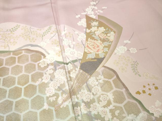 平和屋着物●訪問着　道長扇面花文　暈し染め　金彩　正絹　逸品　AABJ6487ck
