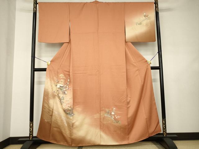 平和屋着物●訪問着　扇面風景花文　金彩　正絹　逸品　AABJ6488ck