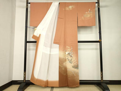 平和屋着物●訪問着　扇面風景花文　金彩　正絹　逸品　AABJ6488ck
