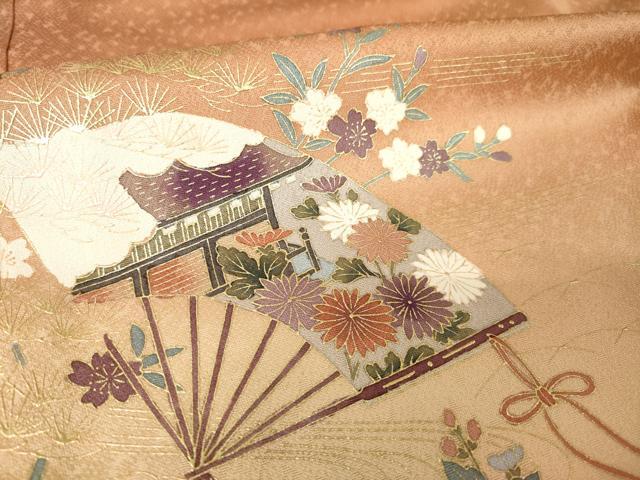 平和屋着物●訪問着　扇面風景花文　金彩　正絹　逸品　AABJ6488ck