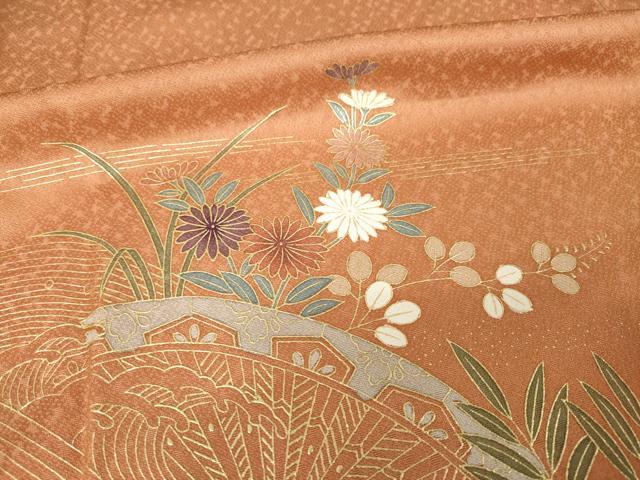 平和屋着物●訪問着　扇面風景花文　金彩　正絹　逸品　AABJ6488ck