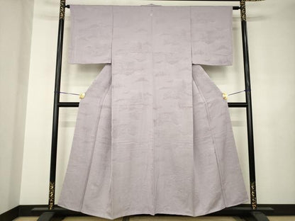 平和屋着物●上質な色無地　風景地紋　薄色　正絹　逸品　未使用　AABJ6491ck