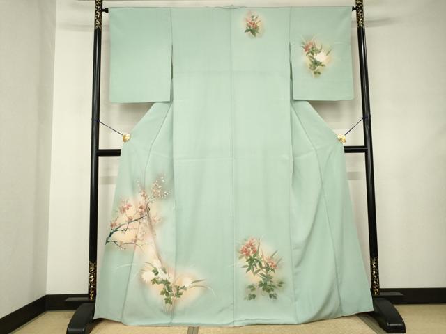 平和屋着物●訪問着　手描き　花鳥文　暈し染め　正絹　逸品　AABJ6492ck