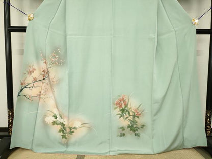 平和屋着物●訪問着　手描き　花鳥文　暈し染め　正絹　逸品　AABJ6492ck