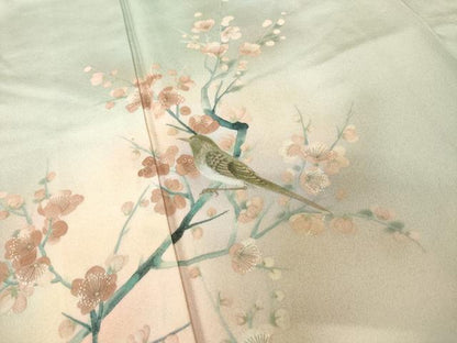 平和屋着物●訪問着　手描き　花鳥文　暈し染め　正絹　逸品　AABJ6492ck
