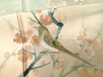 平和屋着物●訪問着　手描き　花鳥文　暈し染め　正絹　逸品　AABJ6492ck