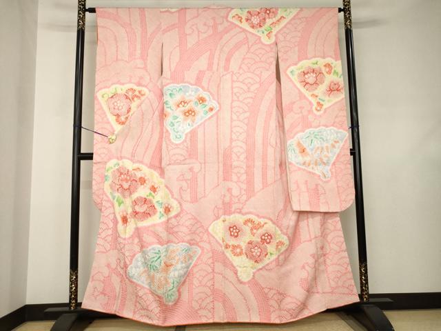 平和屋着物●豪華振袖　総絞り　扇面花文　高島屋扱い　正絹　逸品　AABJ6495ck