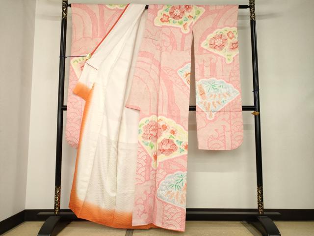 平和屋着物●豪華振袖　総絞り　扇面花文　高島屋扱い　正絹　逸品　AABJ6495ck