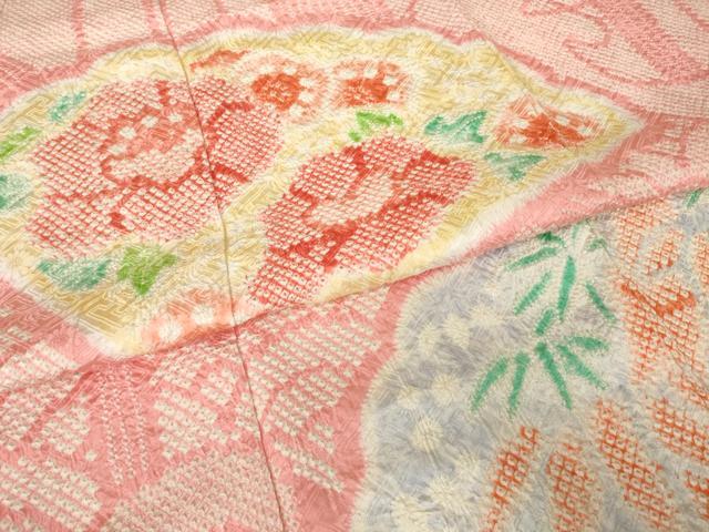 平和屋着物●豪華振袖　総絞り　扇面花文　高島屋扱い　正絹　逸品　AABJ6495ck
