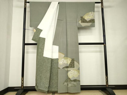 平和屋着物●伝統工芸士　石塚幸生　訪問着　地紙花文　正絹　逸品　AABJ6501ck