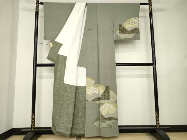 平和屋着物●伝統工芸士　石塚幸生　訪問着　地紙花文　正絹　逸品　AABJ6501ck