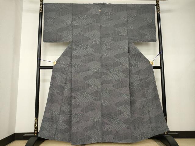 平和屋着物●江戸小紋　切嵌花文　黒地　正絹　逸品　AABJ6507ck